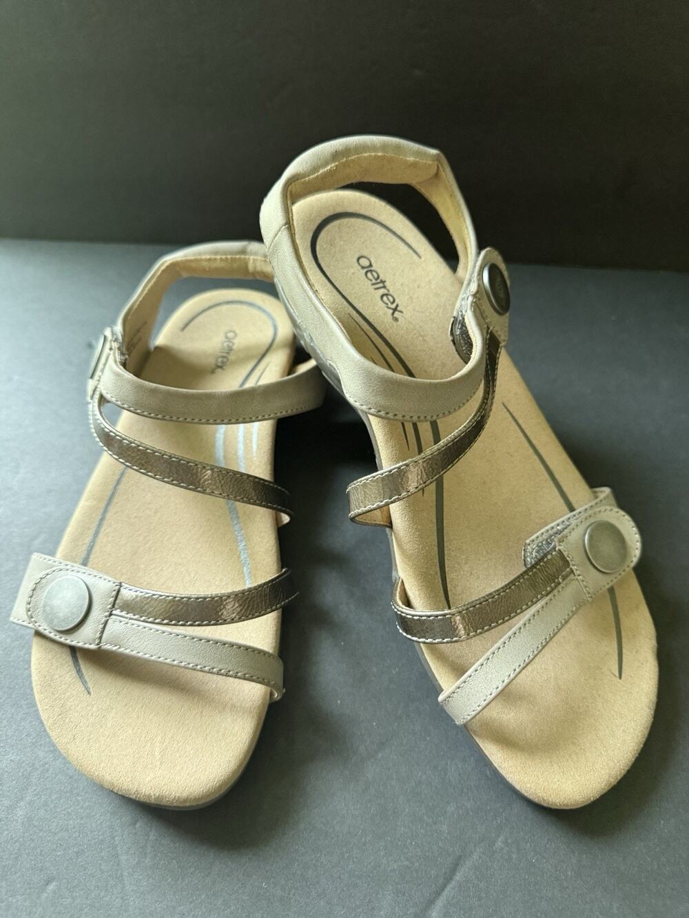 Aetrex Women's 9 9.5 40 Jess Orthopedic Adjustable Quarter Strap Sandals Taupe